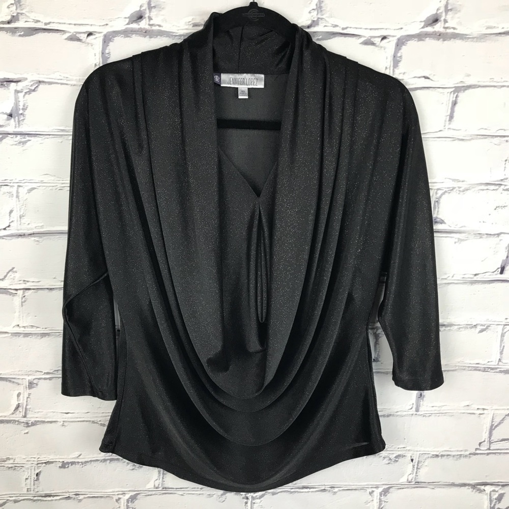 🦀 JLO top blouse black with gold shimmer XS - Picture 1 of 6
